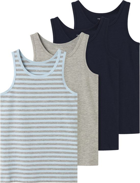 NAME IT Jongens Hemd Top NKFTANK Gestreept/Effen 4-Pack Multicolor - Maat 146/152