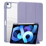 HUEZOE Beschermhoes compatibel met iPad Air 5 2022/iPad Air 4 2020 en iPad Pro 11 2021/2020/2018, Smart Cover met harde schaal van acryl met penhouder, Auto Sleep/Wake-functie, lavendel
