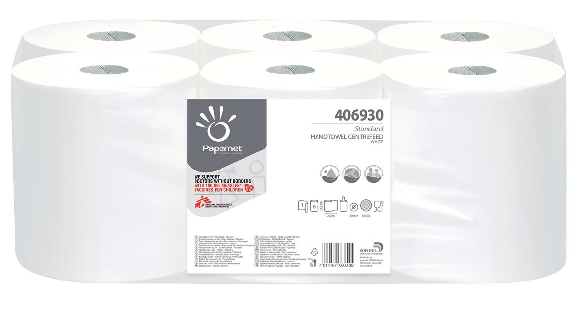 PAPERNET PANDANET papieren handdoeken Standard centerfeed 1-laags 292 meter pak van 6 stuks