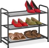 Merkloos Relaxdays schoenenrek, 6 paar schoenen, 48 x 60 x 25 cm, smal rek, schoenenmeubel, 3 etages, hal of gang, staal, zwart