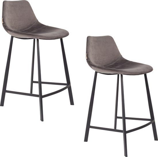 Dutchbone Franky Barkrukken rugleuning 65 cm Grijs - Set van 2