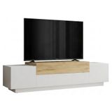 Meuble TV 4 portes abattantes 4 niches chêne et blanc L 160 H 38.7 P 37.3 cm