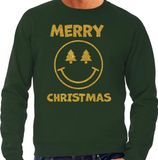 Bellatio Decorations Foute Kersttrui/sweater voor heren - Merry Christmas - groen - glitter goud - Smile / Emoticon XXL