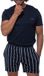 Mey Heren pyjama Valsted donkerblauw gestreept korte mouw katoen XXL