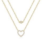 Elenza AMS Elenza Zilveren Dubbele Ketting met Gouden Plating, Hart en Zirkonia