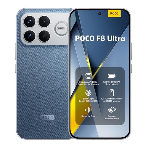 Xiaomi POCO F8 Ultra, Smartphone 12+256 GB, 6.9" 120Hz AMOLED Display, 50MP Light Fusion 950 with OIS, Sound by Bose, 6500mAh, Denim Blue