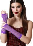 Atosa Carnaval verkleed handschoenen - visnet stof - paars - vingerloos - dames - elastiek