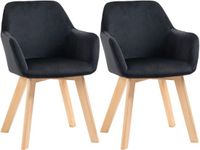 HOMCOM Set van 2 eetkamerstoelen met rugleuning, zwart | Gestoffeerde stoel met armleuningen, fluwelen look, woonkamerstoel met houten poten, eettafel