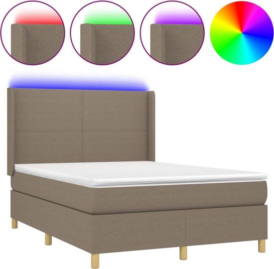 vidaXL Boxspring met matras en LED stof taupe 140x190 cm