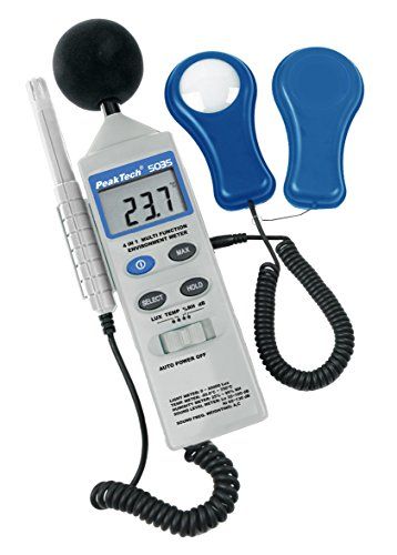 Peaktech P 5035 - 4 in 1 multifunctionele milieumeter - Geluid, temperatuur, luchtvochtigheid en luxe mes - 250G