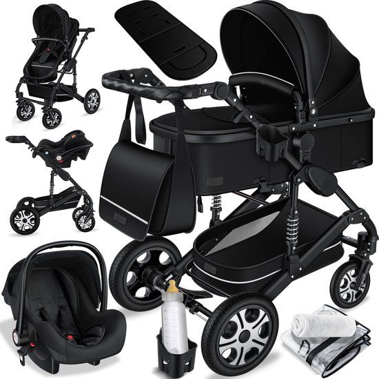 KESSER 3-in-1 Kinderwagen Set - Loops - Zwart - Incl. Reiswieg, Autostoel & Buggy Sportzitje