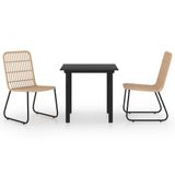 vidaXL 3-delige Tuinset poly rattan en glas