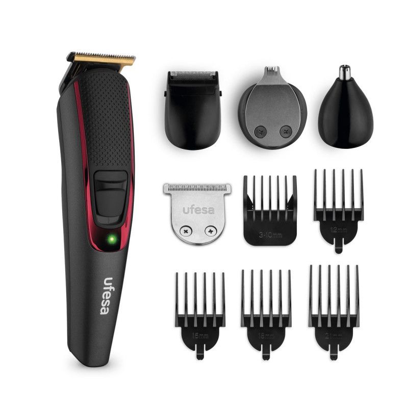 Ufesa GK6750 Precisietrimmer - Zwart/Rood - Baard, Oor, Neus - 4 Scheerkoppen - 13 Lengtestappen