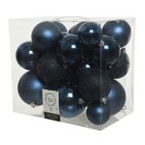 Decoris Kerstballen - 26x st - donkerblauw - 6-8-10 cm - kunststof - kerstversiering