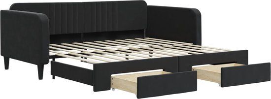 vidaXL Slaapbank met onderschuifbed en lades 100x200 cm fluweel zwart