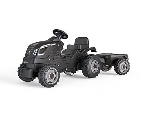 smoby - Tractor Farmer XL Black + aanhanger – tractor met pedalen voor kinderen – zitting verstelbaar – stuurwiel met claxon – kap geopend – 710131