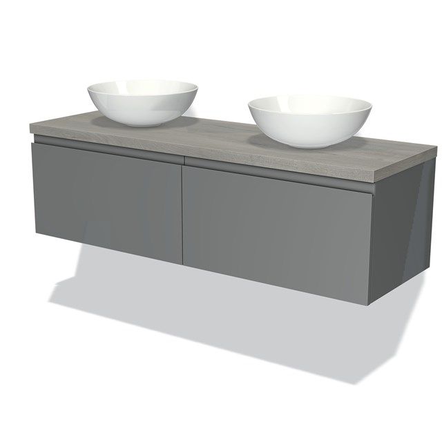 Maxaro Badkamermeubel Modulo Plato 140cm Middengrijs 2 Lades Greeploos Grijs Eiken Blad