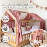 LILIMAUS Lit maison ciel de lit avec détails dorés - ciel de lit pour lit maison - 135 x 270 cm - mousseline de coton - vieux rose