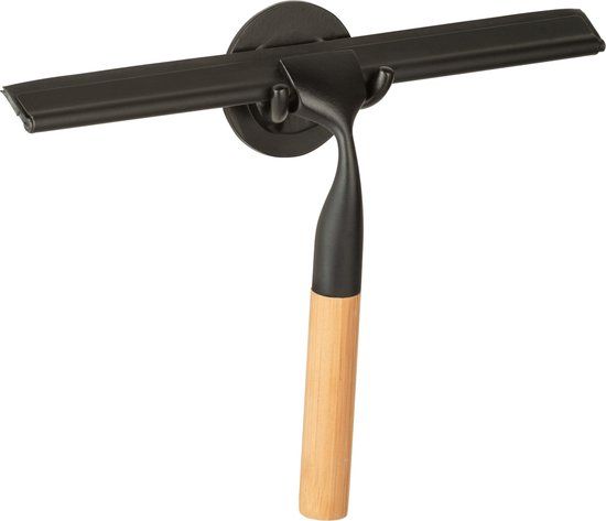 WENKO Turbo-Loc® Douchewisser Bambusa - Zwart/Bamboe - Raamwisser