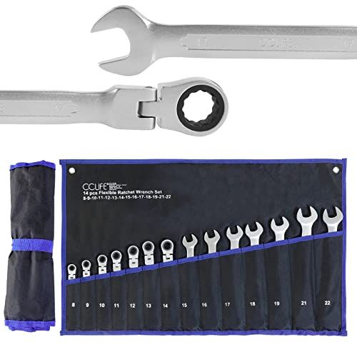 CCLIFE 14-delige steeksleutelset 8-22 mm - flexibele ratelring - Cr-V - 72 tanden