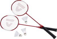 Donnay badmintonset rood met rackets shuttles en opbergtas 67 cm - voordelige badminton set