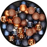 Merkloos / Sans marque Kleine kerstballen - 40x st - koper/donkerblauw - D3 cm - kunststof - kerstversiering
