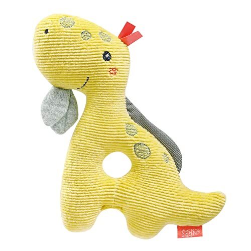 Fehn 051117 Ring-grijfling Dino – motorisch speelgoed met rammelaar – bevordert spelenderwijs het leren van jonge kinderen – trouwe metgezel voor baby's en peuters vanaf 0+ maanden