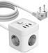 SURIGHT Stekkerdoos in kubusvorm - 3 m - Meervoudig stopcontact - 3 ingangen met USB - Bureau met 3 USB-laders (15,5 W) - Wit