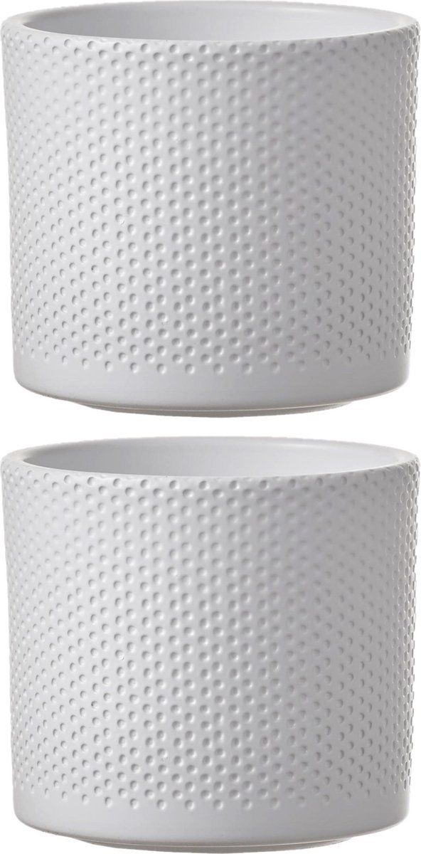 Mica Decorations 2x stuks bloempot wit keramiek H12.5 x D13.5 cm