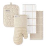 KITCHENAID Gewatteerde katoenen badstof ovenwant, pannenhouder, keukenhanddoek set van 4 stuks, hittebestendig, siliconen grip, geschenkset, milkshake, 40,6 x 66 cm, 17,8 x 33 cm en 17,8 x 25,4 cm