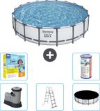 Bestway Rond Steel Pro MAX Zwembad - 549 x 122 cm - Grijs - Inclusief Pomp - Ladder - Afdekzeil Onderhoudspakket - Filter