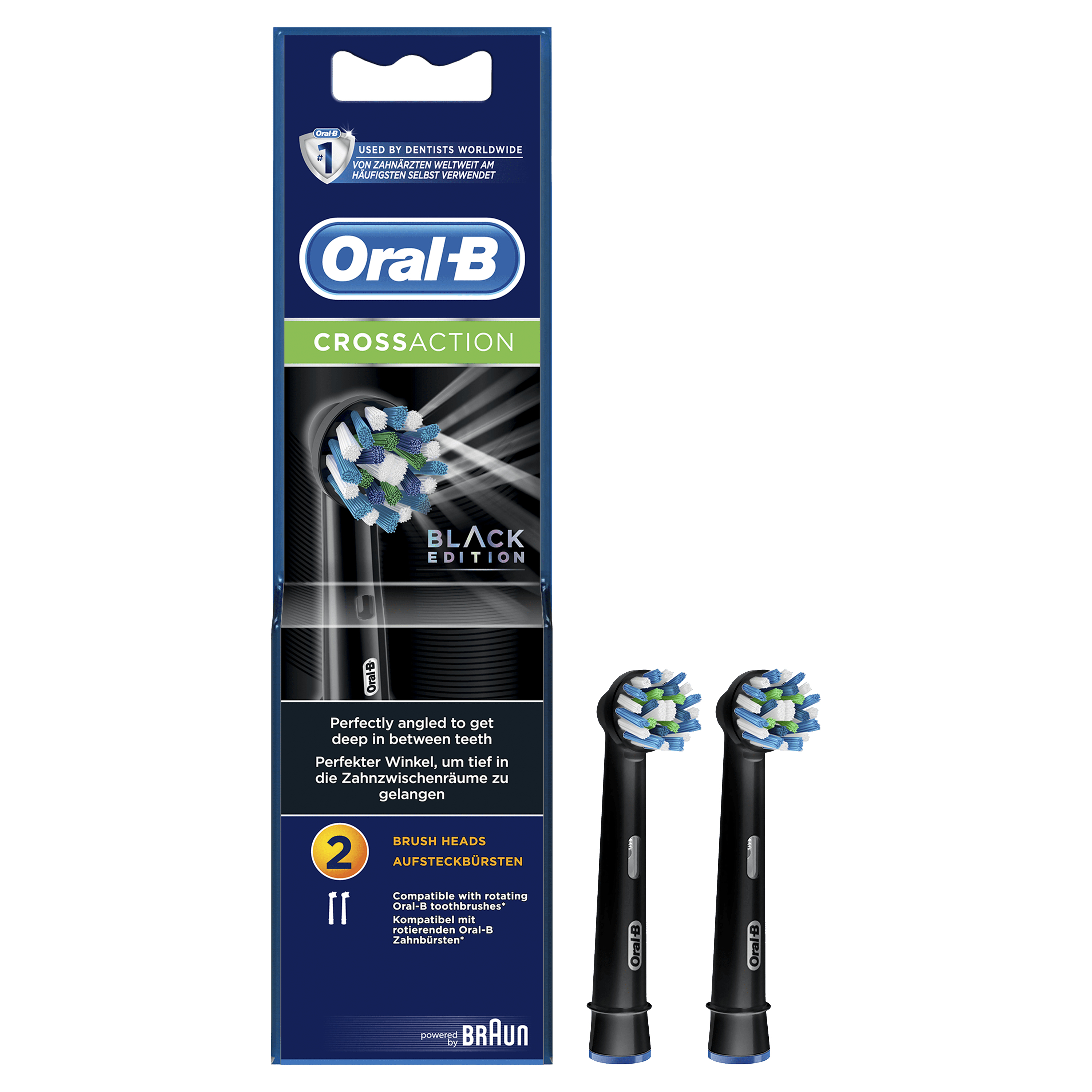 Oral-B CrossAction Opzetborstels Black, Verpakking Van 2, Black Edition