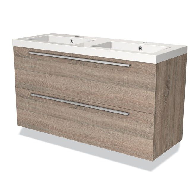 Maxaro Badkamermeubel 120cm Modulo Eiken 2 Lades Vlak Wastafel Mineraalmarmer