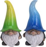 Merkloos / Sans marque Koopman International Tuinkabouters - 2x - polystone - 23 cm - gnooms met blauwe en groene muts