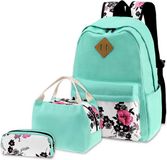 Merkloos Schoolrugzak meisjes jongens tieners schooltas laptop rugzak dames heren 3-delige set vrije tijd dagrugzak + lunchtas + etui, groen, Rugzak