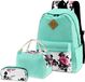 Merkloos Schoolrugzak meisjes jongens tieners schooltas laptop rugzak dames heren 3-delige set vrije tijd dagrugzak + lunchtas + etui, groen, Rugzak