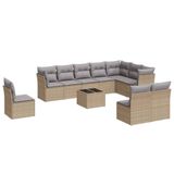 vidaXL Ensemble de jardin 11 pièces avec coussins, polyrotin, beige