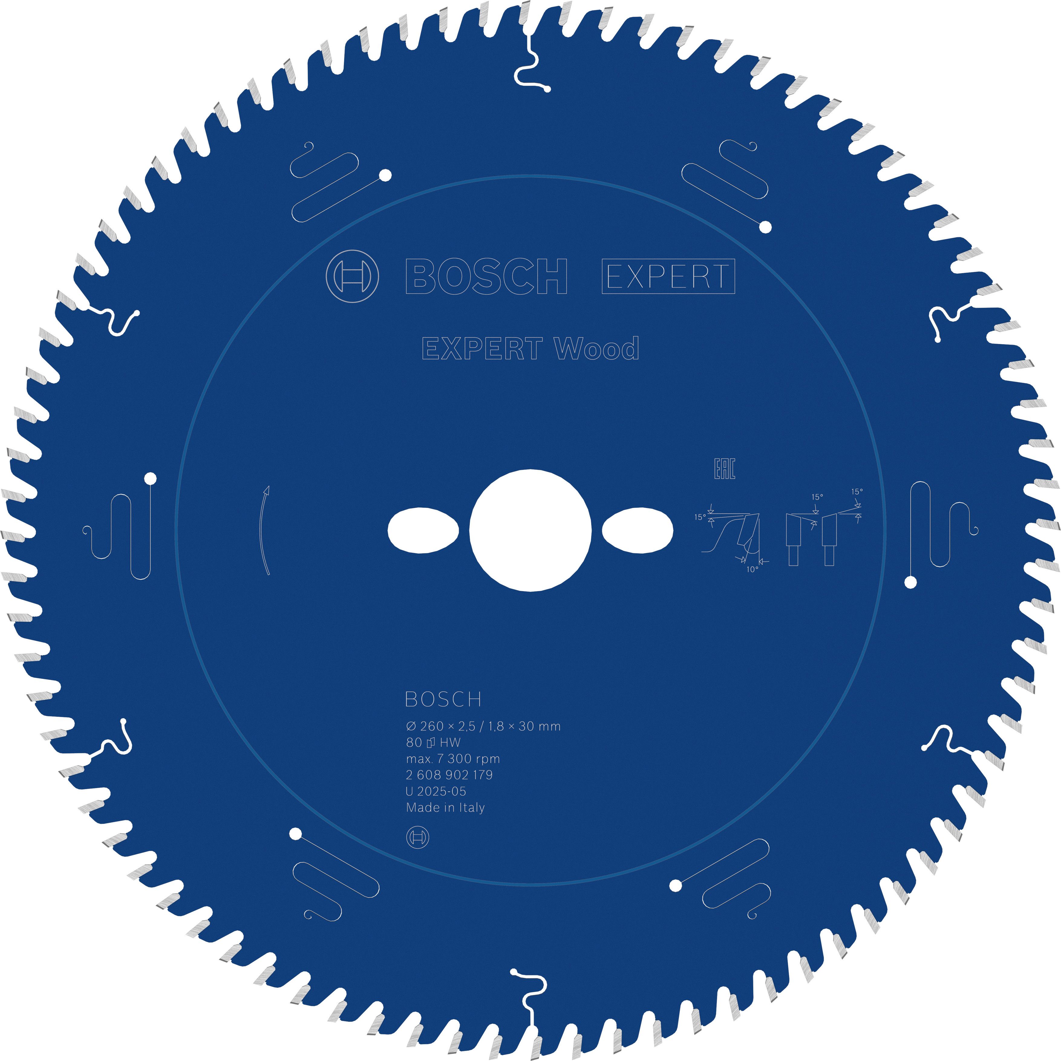 Bosch Accessoires EXPERT Wood Cirkelzaagblad | 260 x 2,5/1,8 x 30 mm | T80 - 2608902179