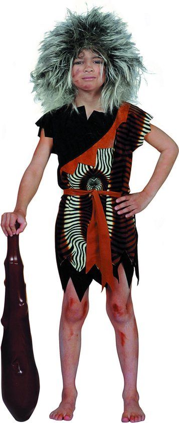 Carnavalskleding Oermens Holbewoner Jongens Maat 116 - Blauw - Polyester - Handwas