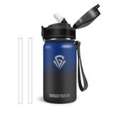 Vikastar Thermosfles, 500 ml, BPA-vrij, thermosfles voor warme dranken, lekvrij, drinkfles voor kinderen, roestvrij staal, drinkfles voor volwassenen, school, fitnessstudio, fietsen, blauw-zwart