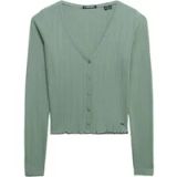 Superdry Athletic Essential Pointelle Vest Dames Lange Mouw Katoen Licht Jade Groen Maat 6