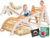 KIDIZ® Structure d'escalade Montessori 7 en 1, ensemble de jeux avec barre d'escalade, toboggan, triangle d'escalade en bois, comprenant des coussins, un tableau et une horloge éducative | Aire de jeux intérieure pour les tout-petits à partir de 1 an