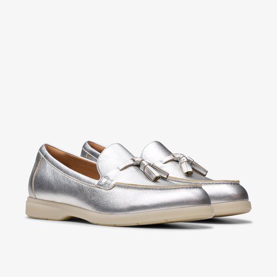 Clarks Shoes Clarks Narini Edge Womens Silver Leather, 6