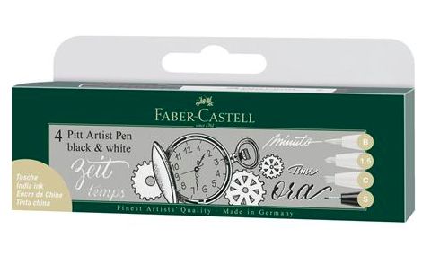 Faber-Castell Pitt Artist Pen - Zwart en Wit - 4 Stuks