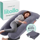 Litollo® Coussin de grossesse XXL - Coussin d'allaitement - Coussin corporel - Coussin corporel - 280cm - Tissu polaire doux - Gris