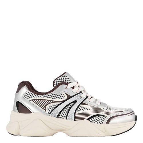 Graceland chunky imitatieleren sneakers - zilver/bruin