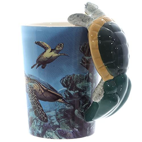 Puckator schildpad gevormde handvat mok met onderwater Decal, Multi, Hoogte 13,5 cm Breedte 12 cm Diameter 8,5 cm