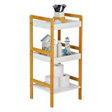Avilia Bamboe rek wit 3 legplanken - multifunctioneel opbergmeubel voor badkamer, keuken, slaapkamer, 36 x 33 x 80 cm, elegant design