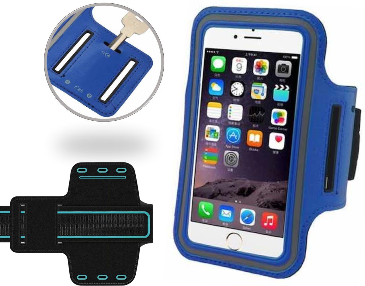 iCall Blauw Universele Spatwaterdichte Sportarmband voor Apple iPhone 7 Plus / 7+ - Hardloop 5.5 inch Sport Armband Met Sleutelhouder - Waterproof / Waterdichte Case / Hoesje