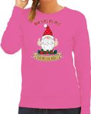 Bellatio Decorations Foute Kersttrui/Sweater Dames - Kado Gnoom - Roze - S